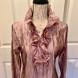 Mauve Ruffle Blouse with Rhinestone buttons